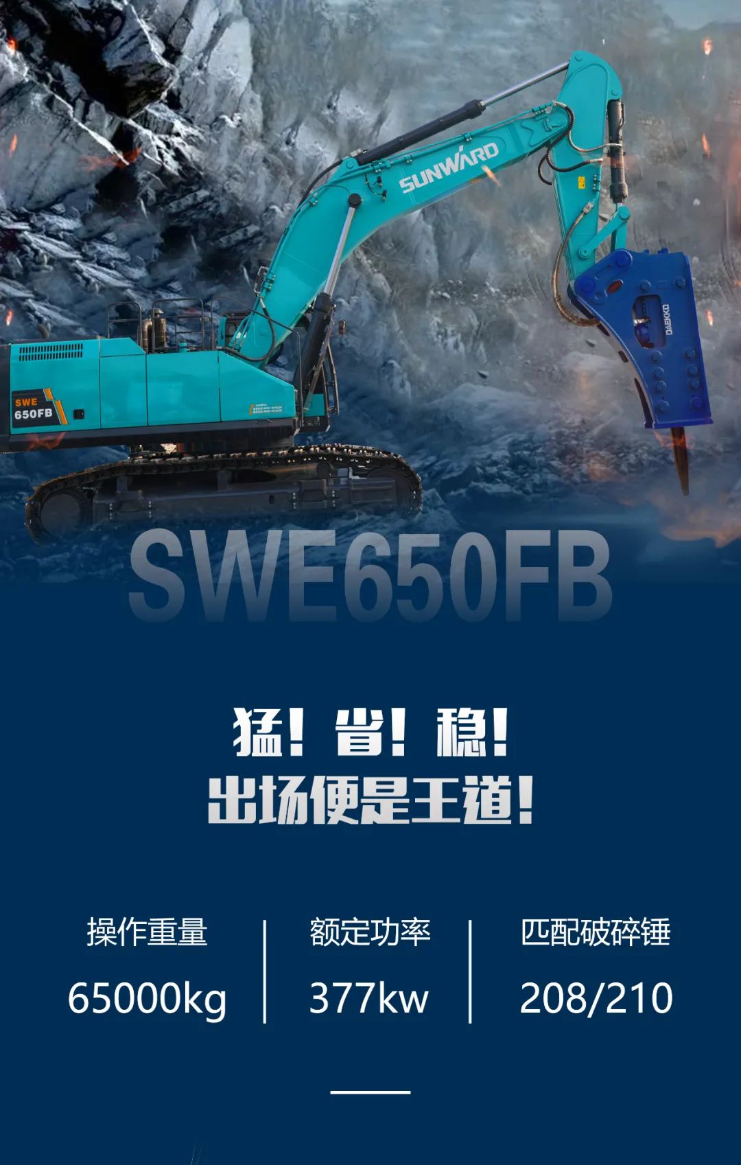 一图读懂 | 又一矿山重载施工利器！beat365官网SWE650FB破碎锤重磅亮相