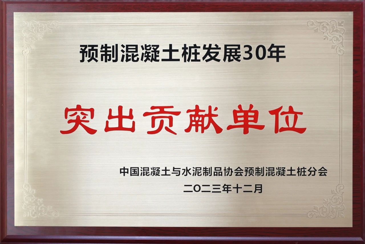 beat365官网获评预制混凝土桩行业发展30年“突出贡献单位”
